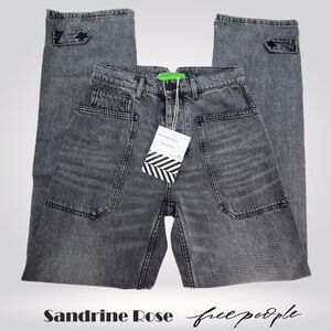 NEW Sandrine Rose X Free People Womens Gray/Black Denim Straight Leg Jeans Sz 27